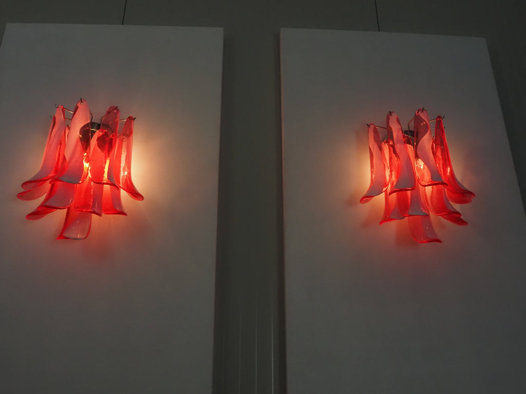 Mid-Century Murano Wall Lamp | Punto di Luce |  10 Red Petal Glass | Punto di Luce |  1 Pair