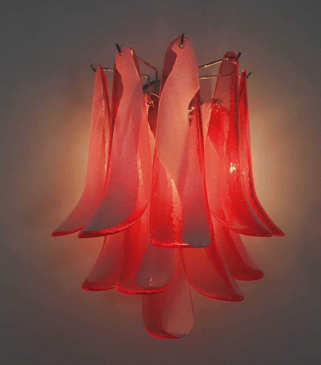 Mid-Century Murano Wall Lamp | Punto di Luce |  10 Red Petal Glass | Punto di Luce |  1 Pair