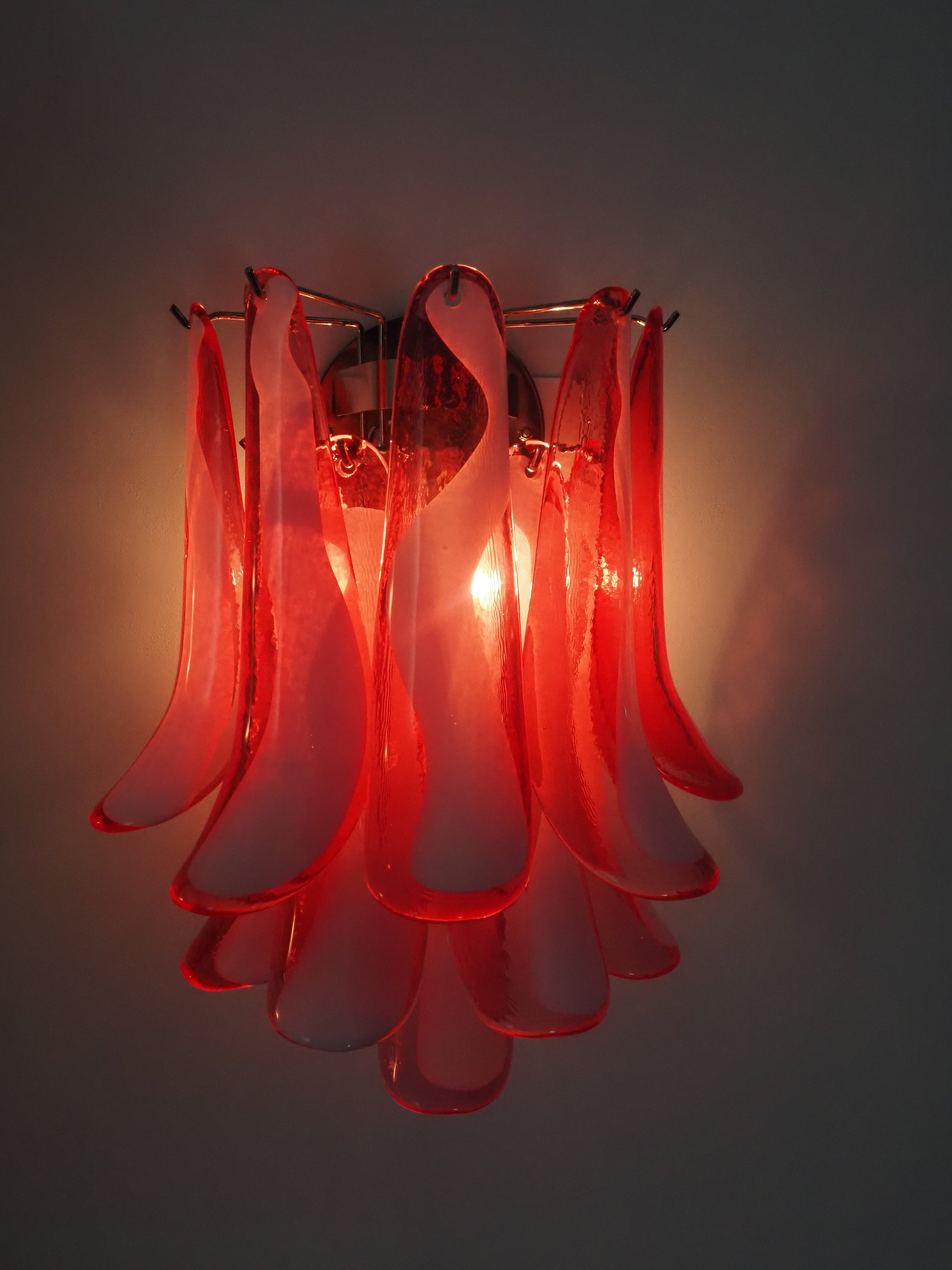 Mid-Century Murano Wall Lamp | Punto di Luce |  10 Red Petal Glass | Punto di Luce |  1 Pair