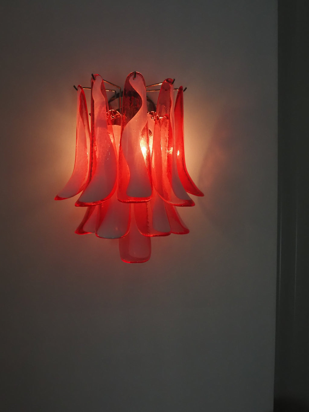 Mid-Century Murano Wall Lamp | Punto di Luce |  10 Red Petal Glass | Punto di Luce |  1 Pair