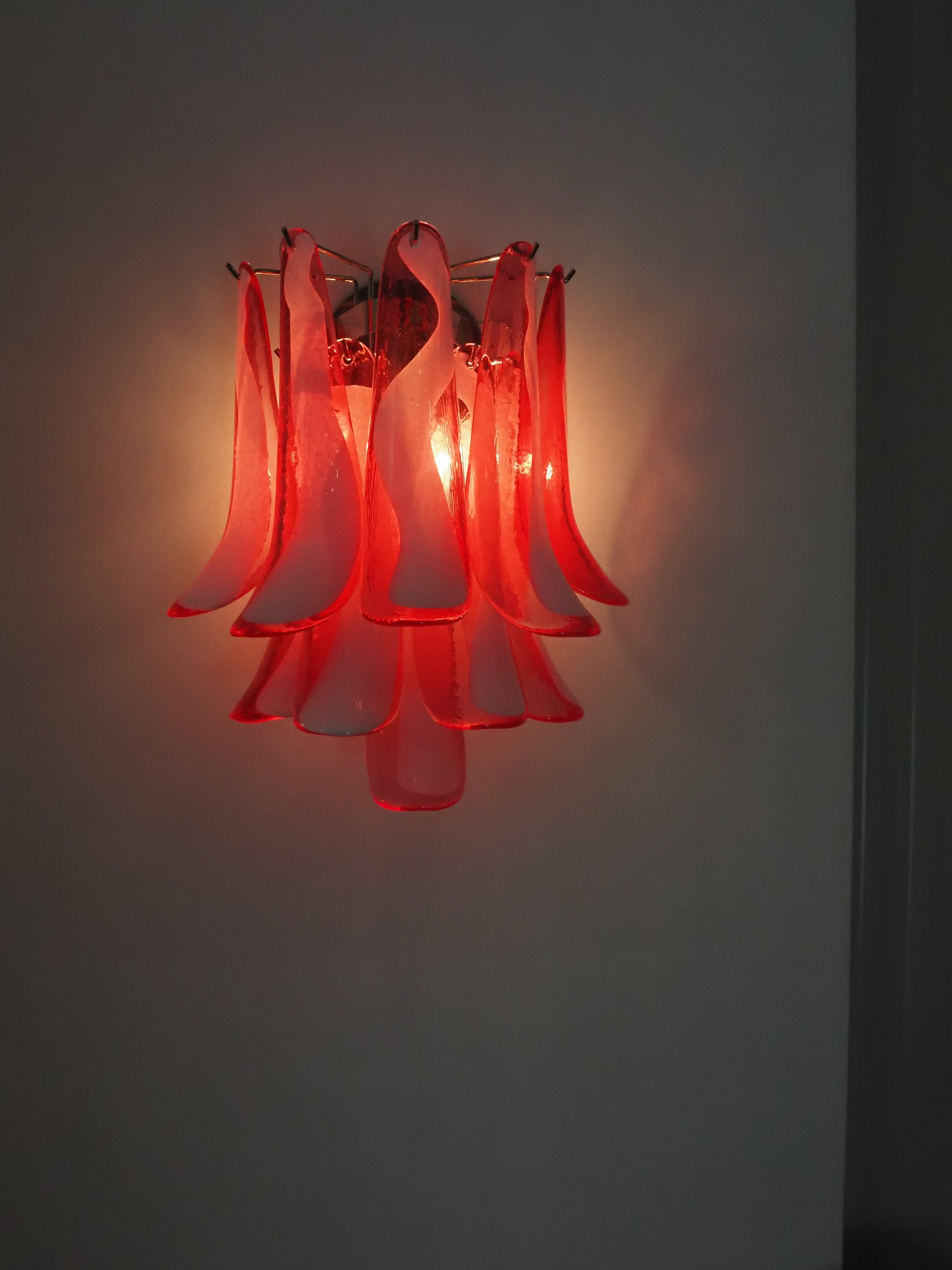 Mid-Century Murano Wall Lamp | Punto di Luce |  10 Red Petal Glass | Punto di Luce |  1 Pair