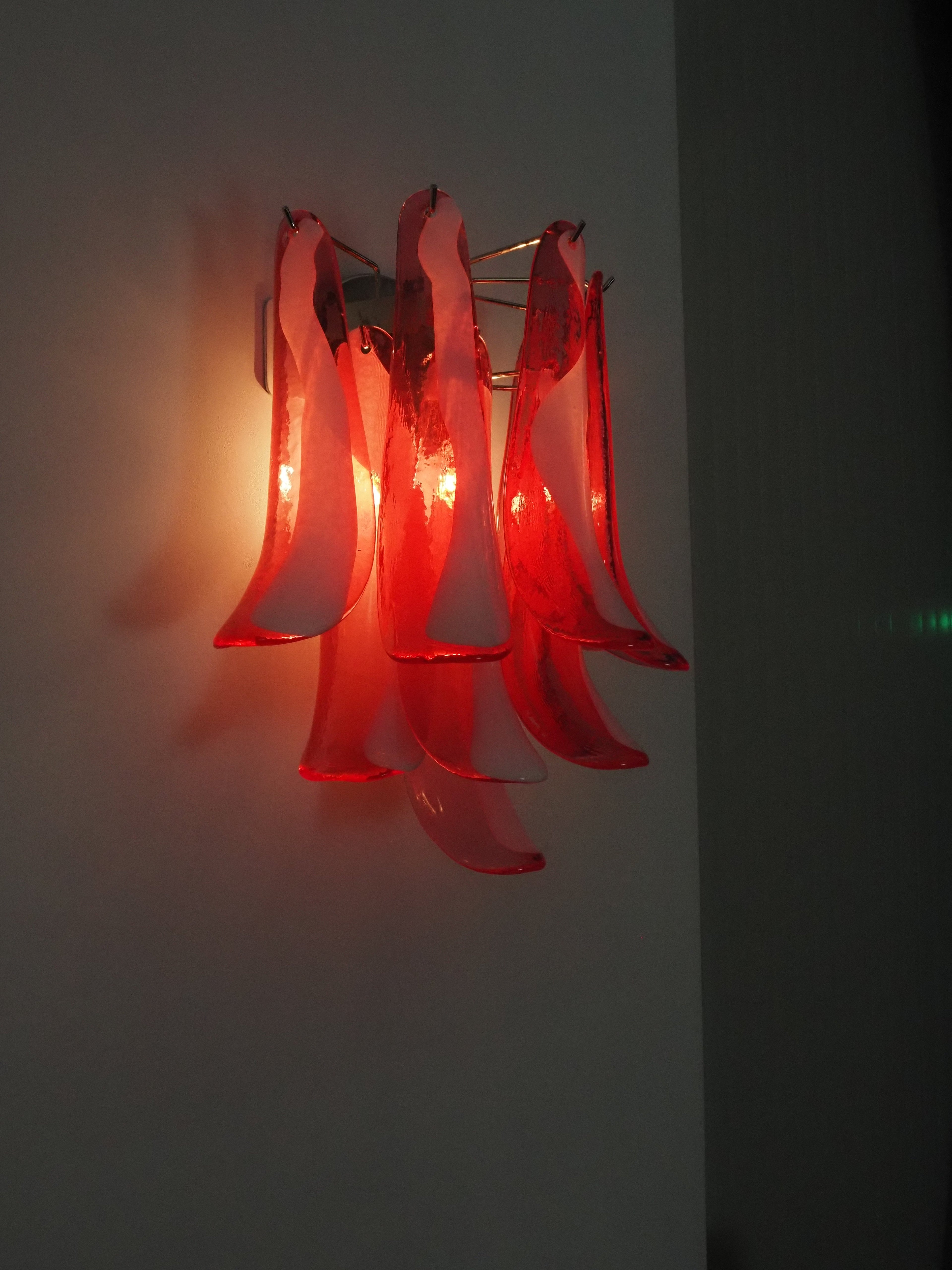 Mid-Century Murano Wall Lamp | Punto di Luce |  10 Red Petal Glass | Punto di Luce |  1 Pair