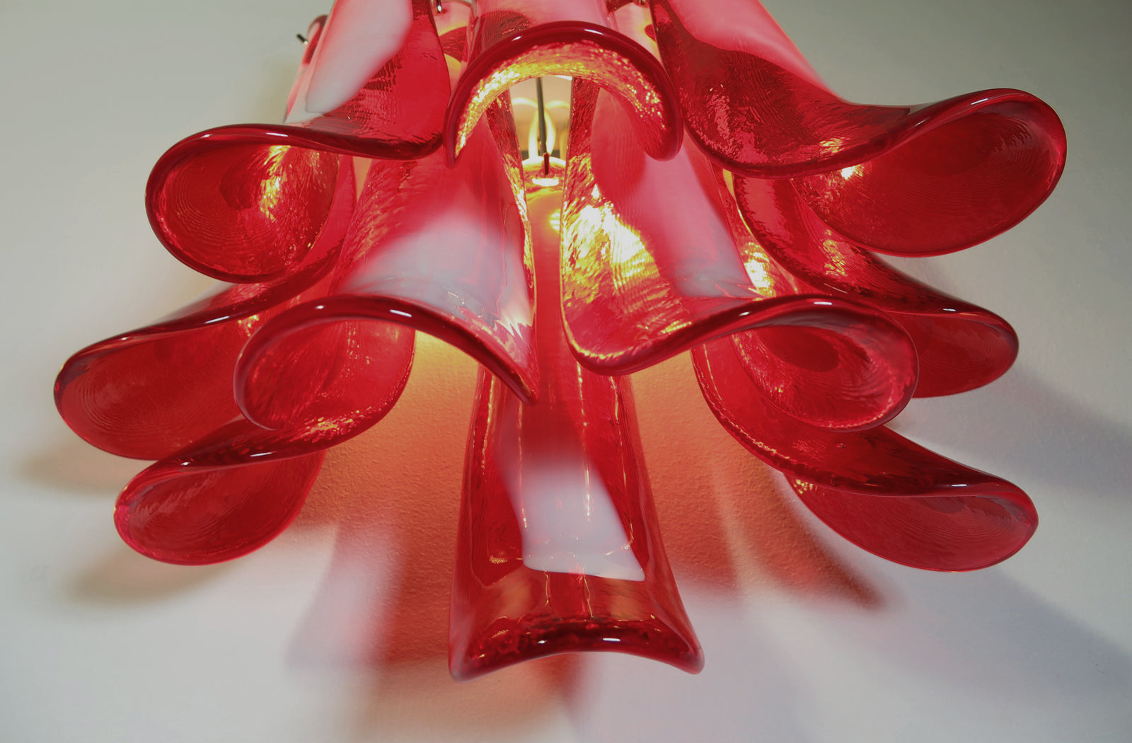 Mid-Century Murano Wall Lamp | Punto di Luce |  10 Red Petal Glass | Punto di Luce |  1 Pair