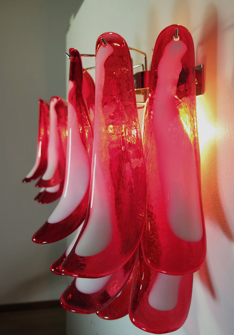 Mid-Century Murano Wall Lamp | Punto di Luce |  10 Red Petal Glass | Punto di Luce |  1 Pair
