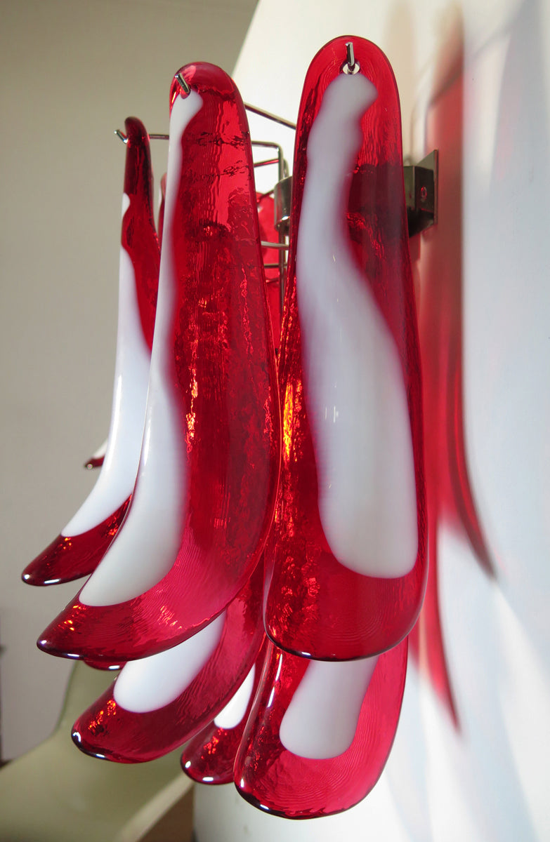 Mid-Century Murano Wall Lamp | Punto di Luce |  10 Red Petal Glass | Punto di Luce |  1 Pair