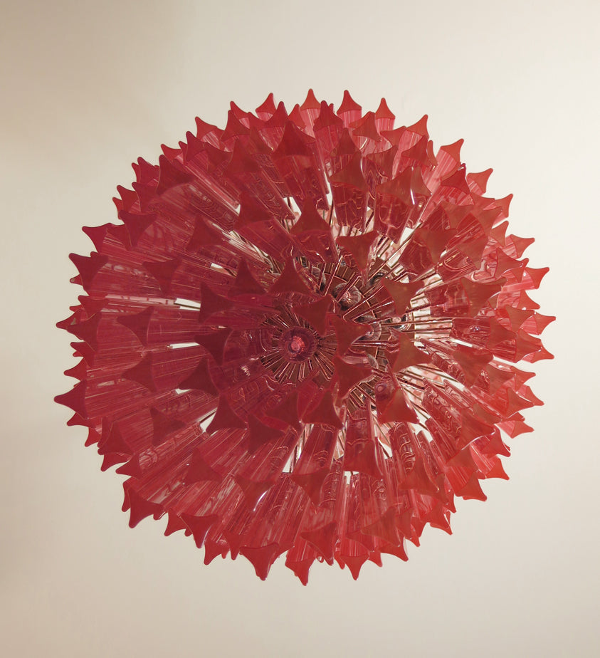 Murano-Kronleuchter aus der Mitte des Jahrhunderts | Punto di Luce | 242 Rosa Prismenglas