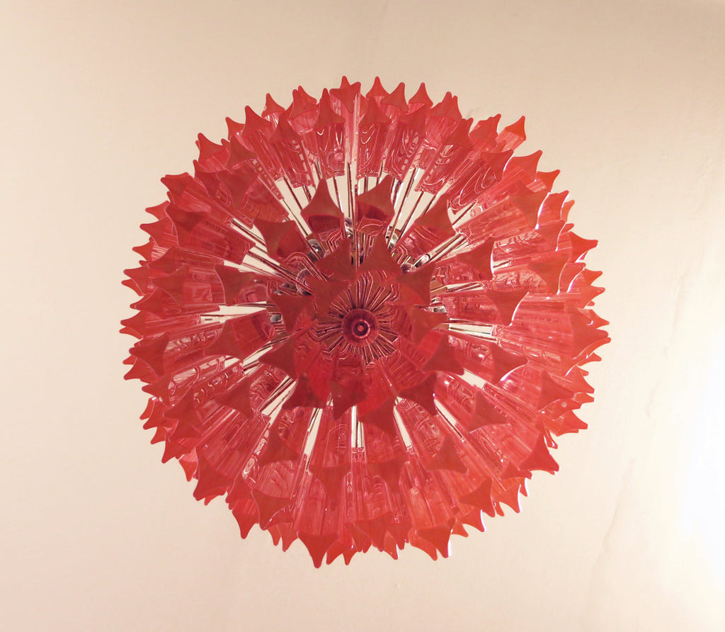 Murano-Kronleuchter aus der Mitte des Jahrhunderts | Punto di Luce | 184 Rosa Prismenglas