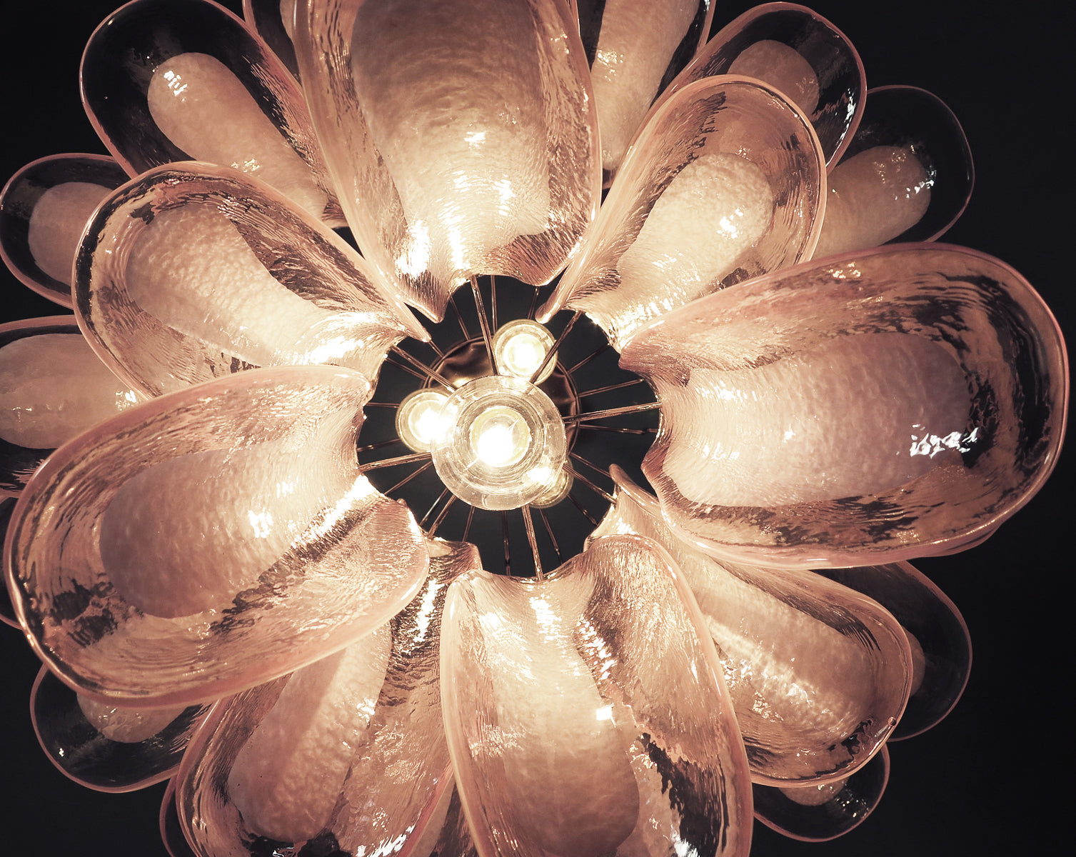 Mid-Century Murano Chandelier | Punto di Luce |  26 Pink Petal Glass