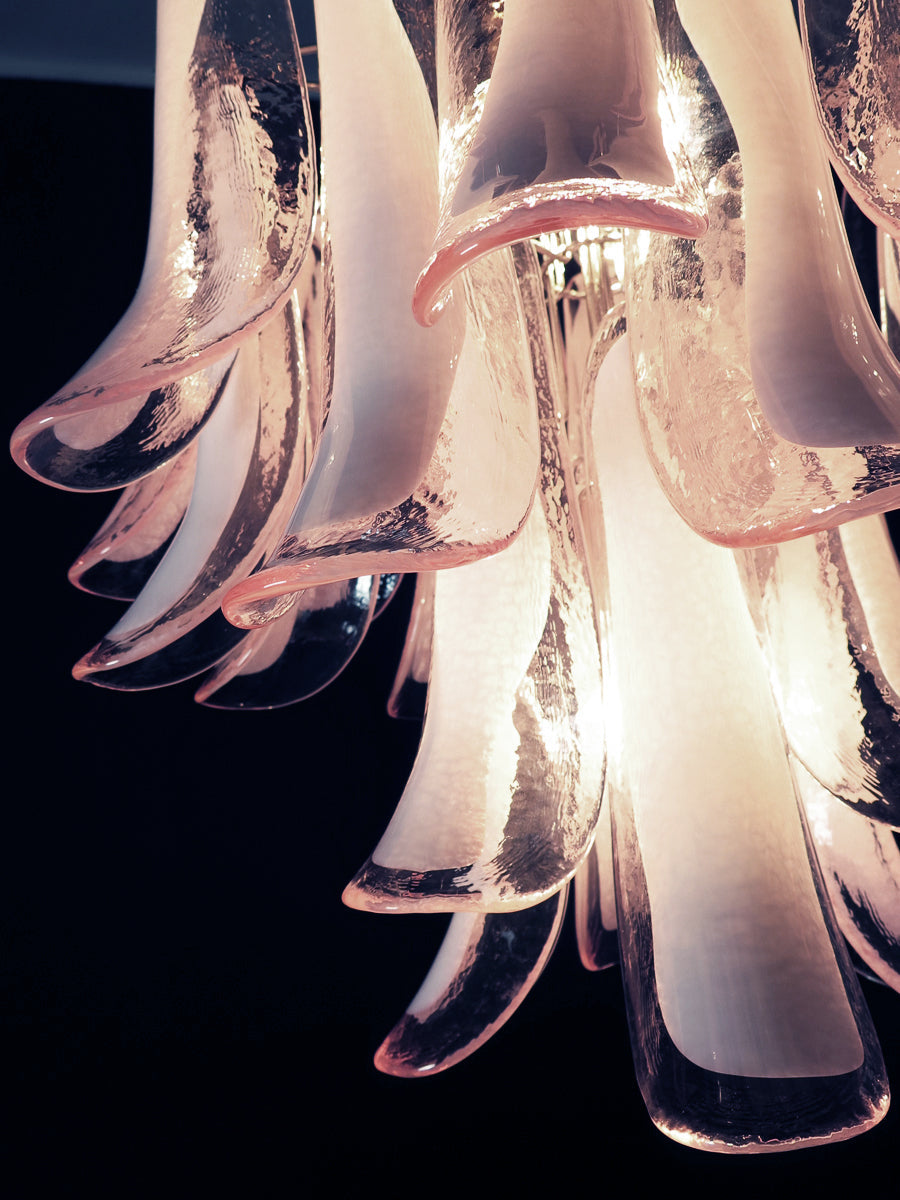 Mid-Century Murano Chandelier | Punto di Luce |  26 Pink Petal Glass