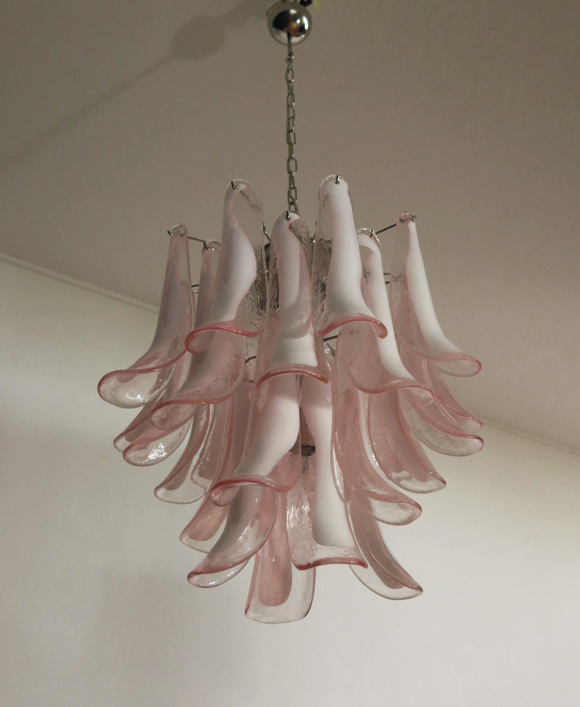 Mid-Century Murano Chandelier | Punto di Luce |  26 Pink Petal Glass