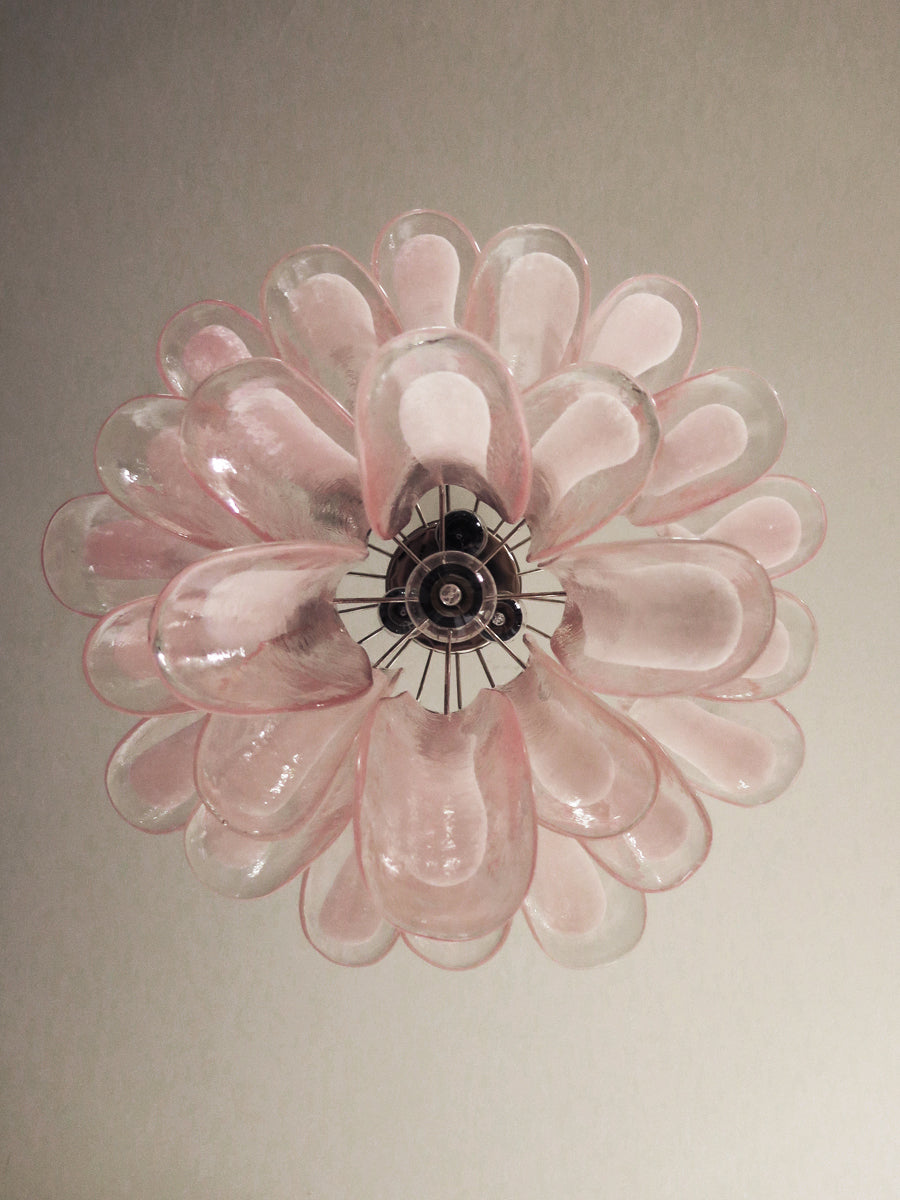 Mid-Century Murano Chandelier | Punto di Luce |  26 Pink Petal Glass