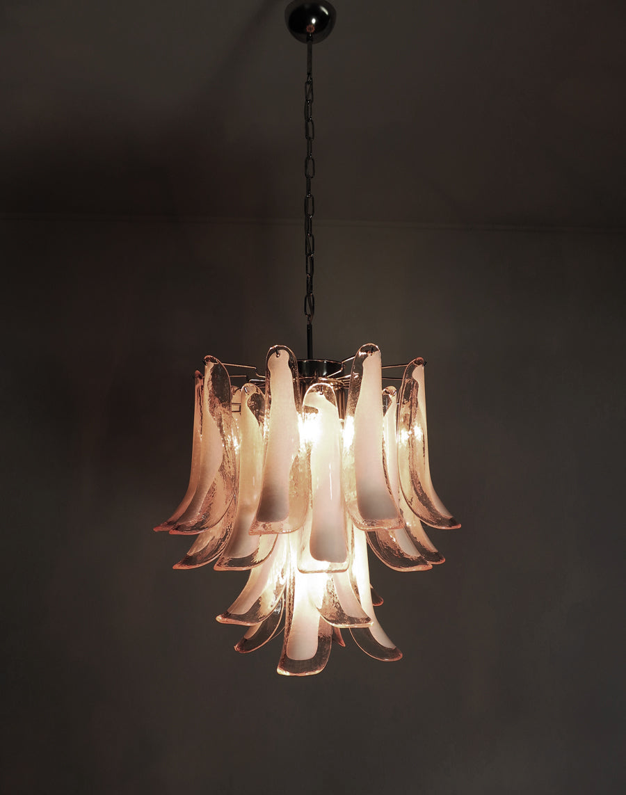 Mid-Century Murano Chandelier | Punto di Luce |  26 Pink Petal Glass
