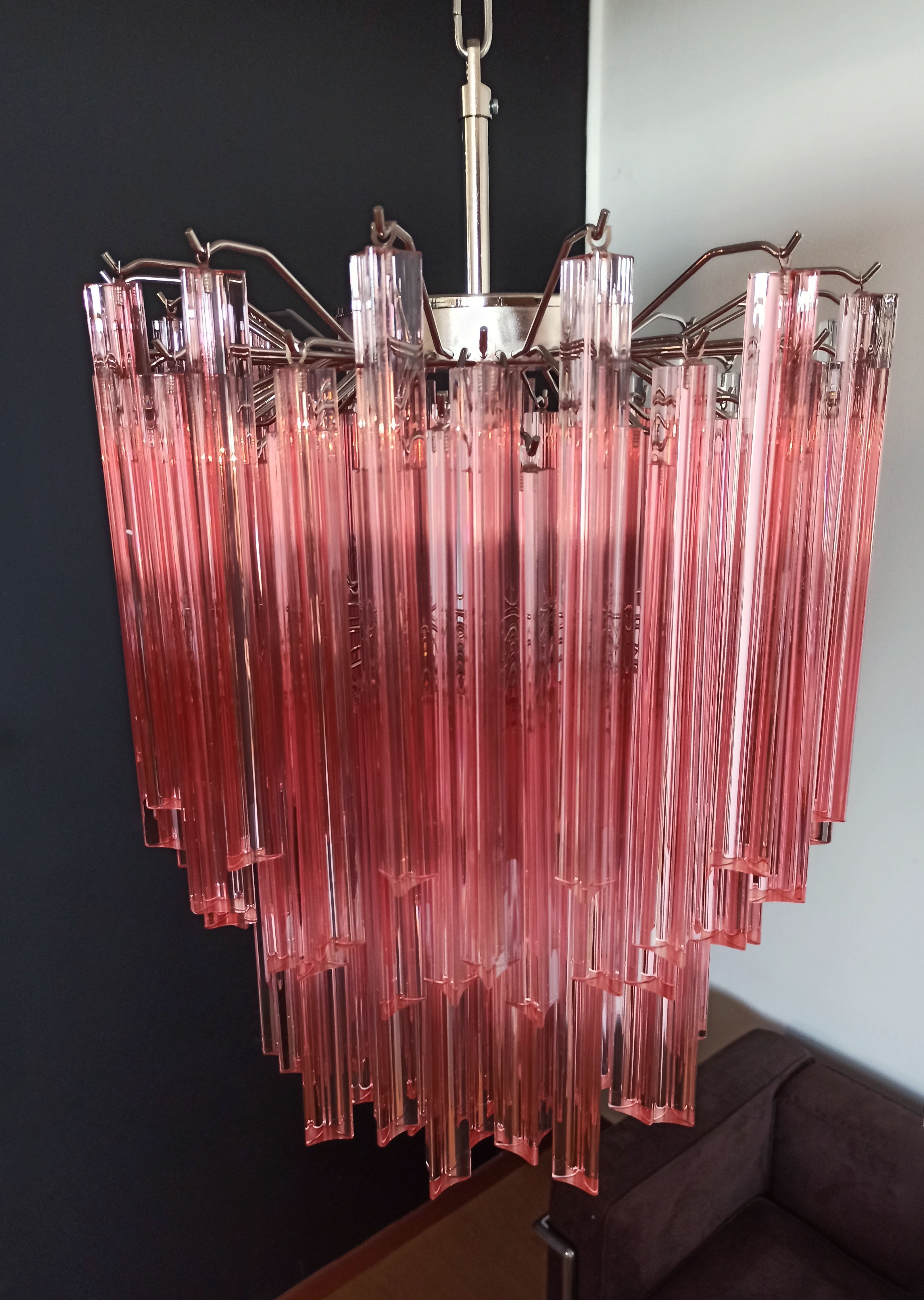Mid-Century Murano Chandelier | Punto di Luce |  107 Pink Prism Glass
