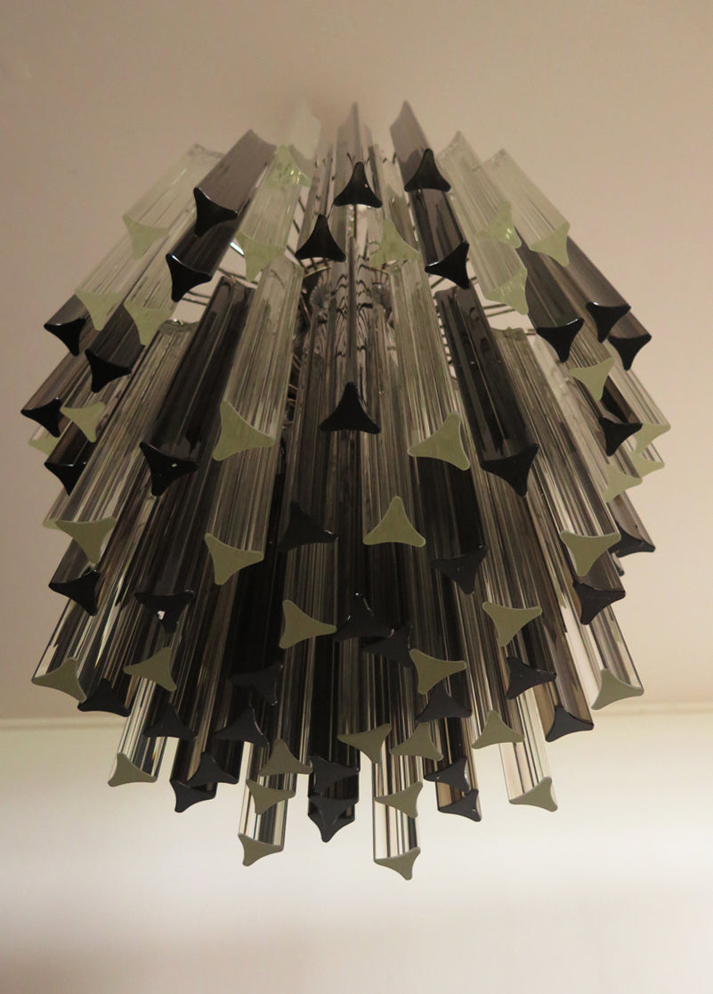 Mid-Century Murano Chandelier | Punto di Luce |  107 Clear and Smoky Prism Glasses