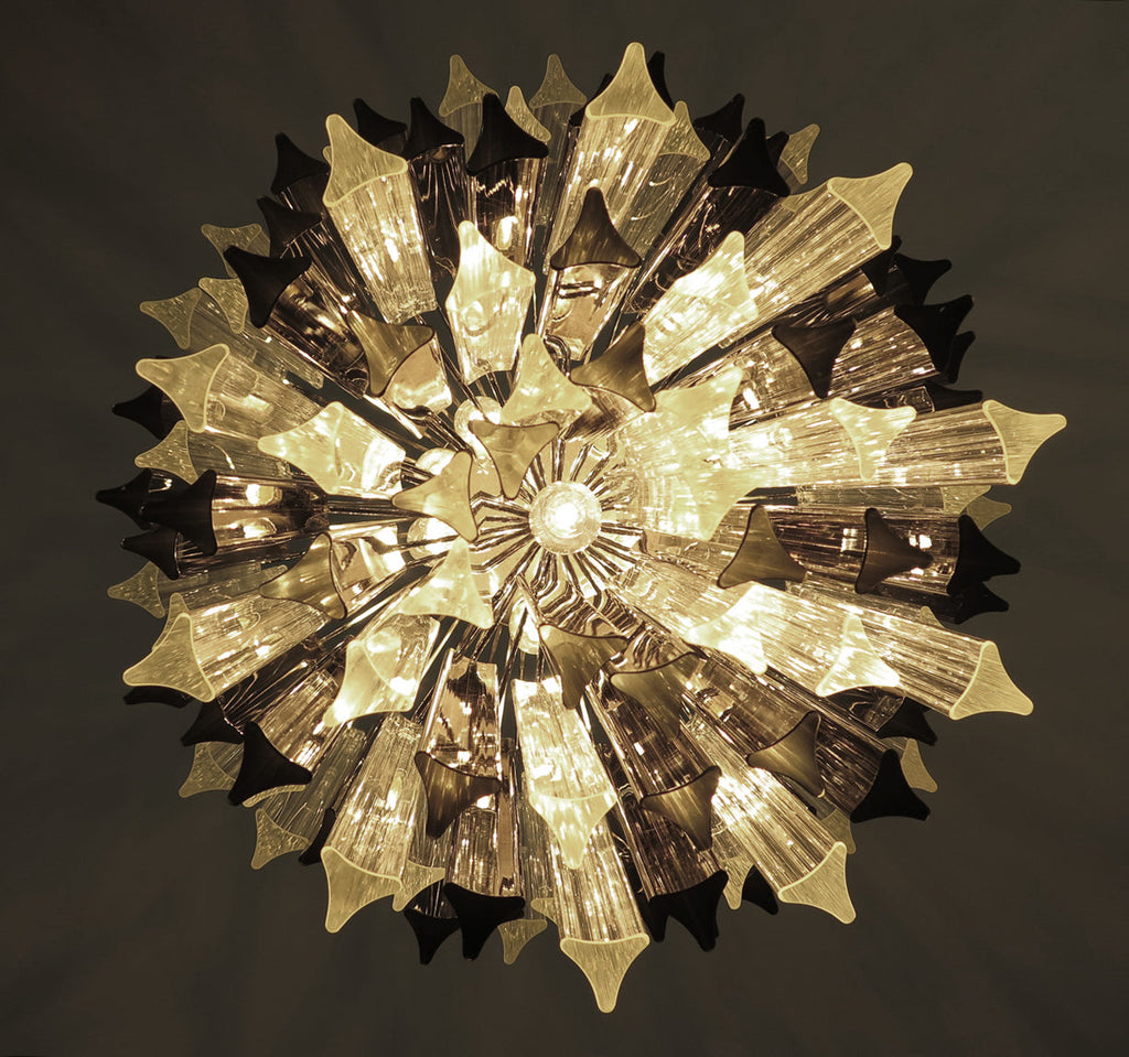 Mid-Century Murano Chandelier | Punto di Luce |  107 Clear and Smoky Prism Glasses
