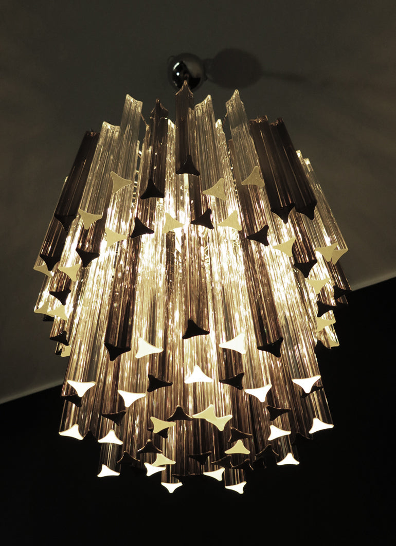 Mid-Century Murano Chandelier | Punto di Luce |  107 Clear and Smoky Prism Glasses