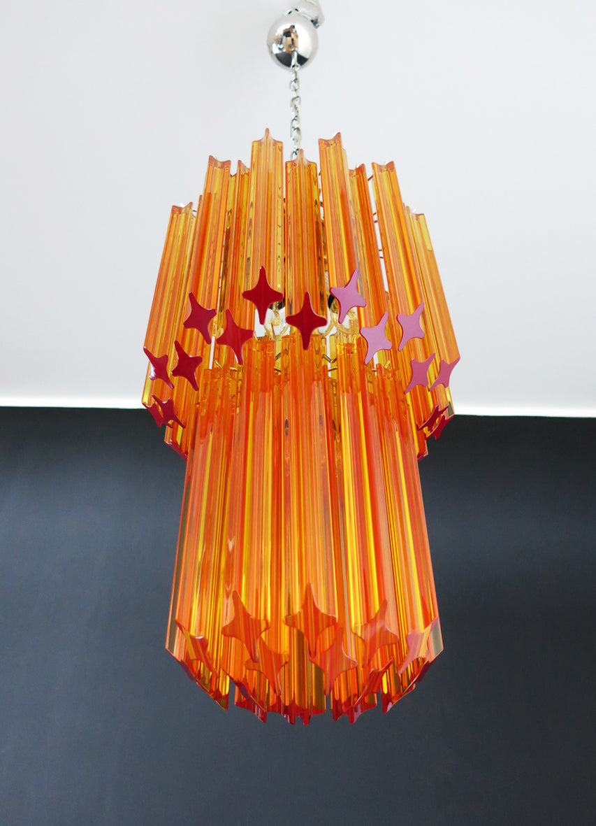 Mid-Century Murano Chandelier | Punto di Luce |  46 Yellow Prism Glasses