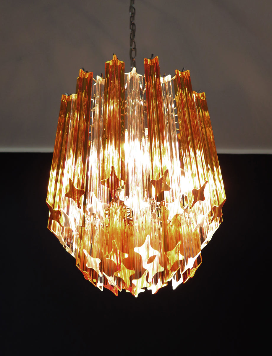 Mid-Century Murano Chandelier | Punto di Luce |  47 Clear and Yellow Prism Glass