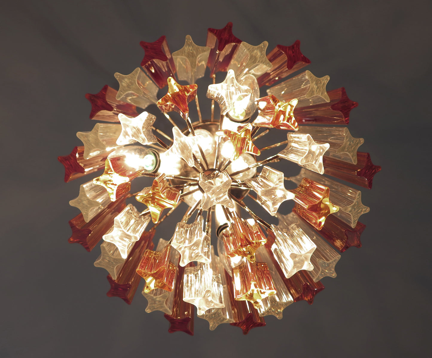 Mid-Century Murano Chandelier | Punto di Luce |  47 Clear and Yellow Prism Glass