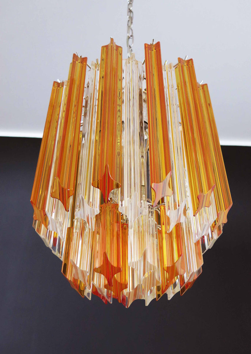Mid-Century Murano Chandelier | Punto di Luce |  47 Clear and Yellow Prism Glass