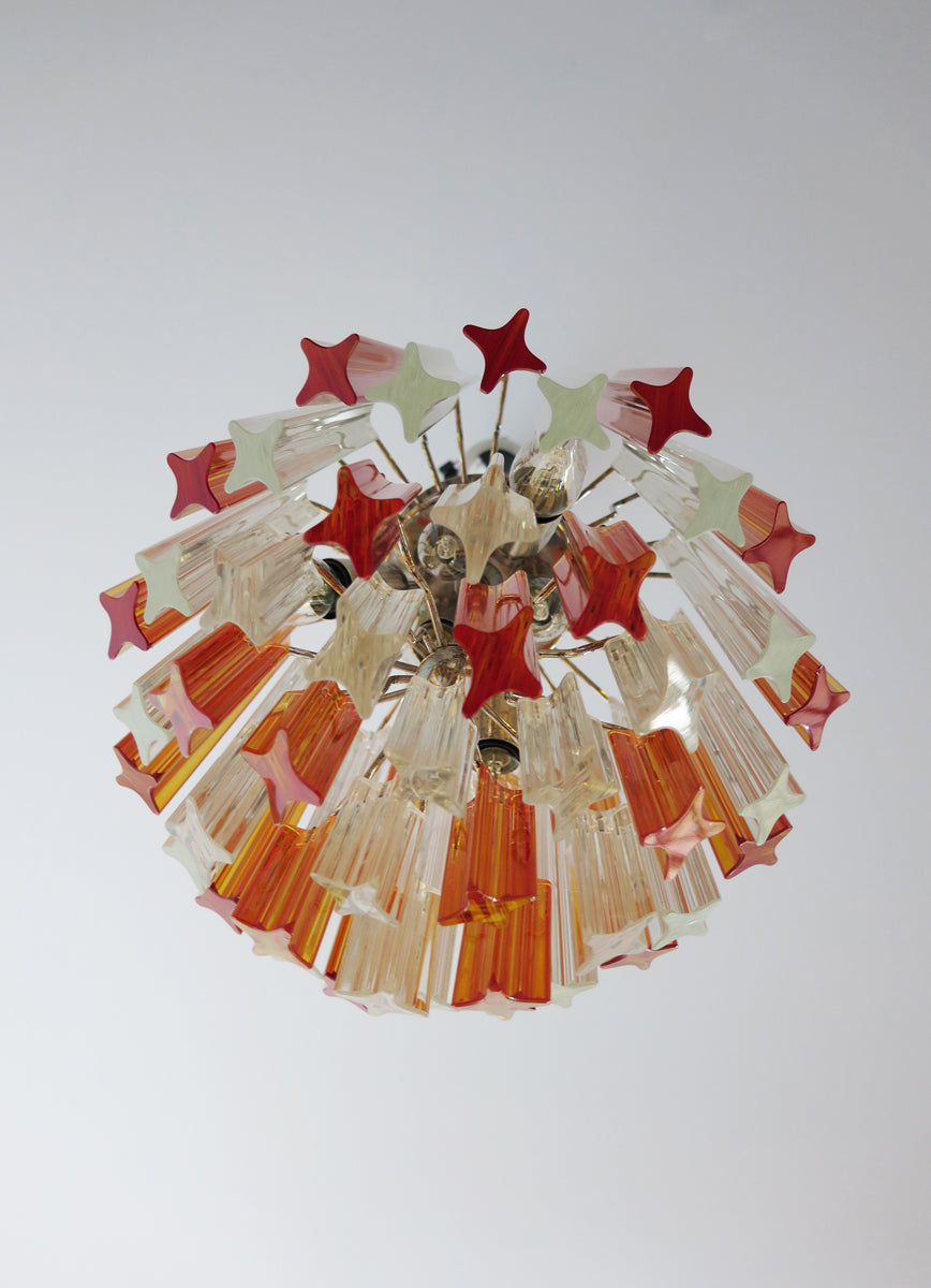 Mid-Century Murano Chandelier | Punto di Luce |  47 Clear and Yellow Prism Glass