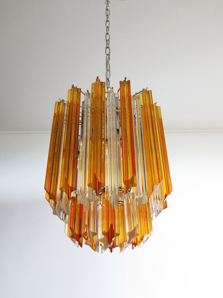 Mid-Century Murano Chandelier | Punto di Luce |  47 Clear and Yellow Prism Glass