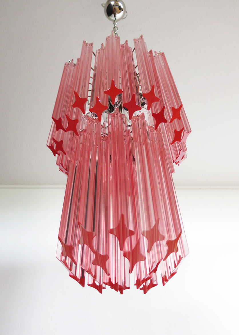 Mid-Century Murano Chandelier | Punto di Luce |  46 Pink Prism Glass