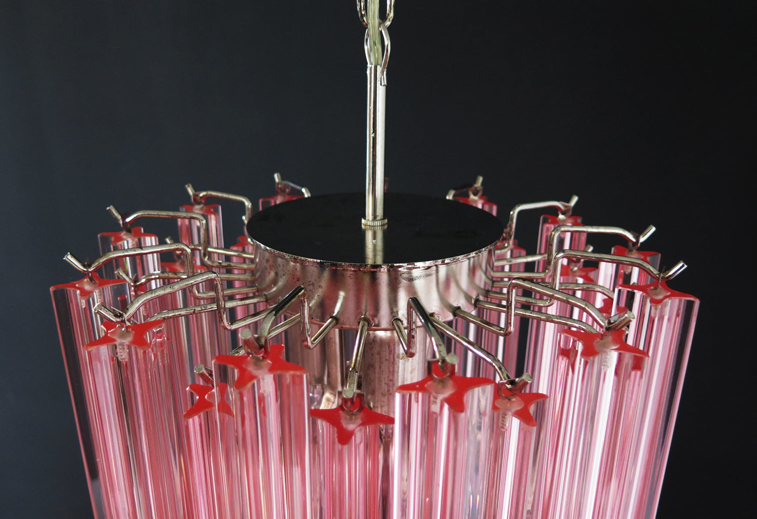 Mid-Century Murano Chandelier | Punto di Luce |  46 Pink Prism Glass