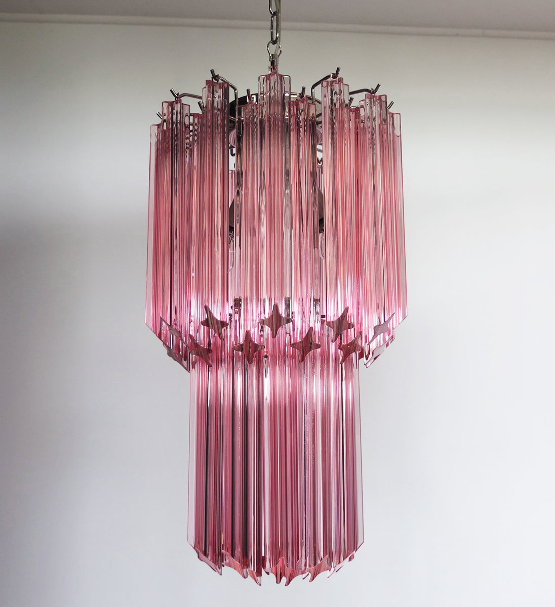 Mid-Century Murano Chandelier | Punto di Luce |  46 Pink Prism Glass