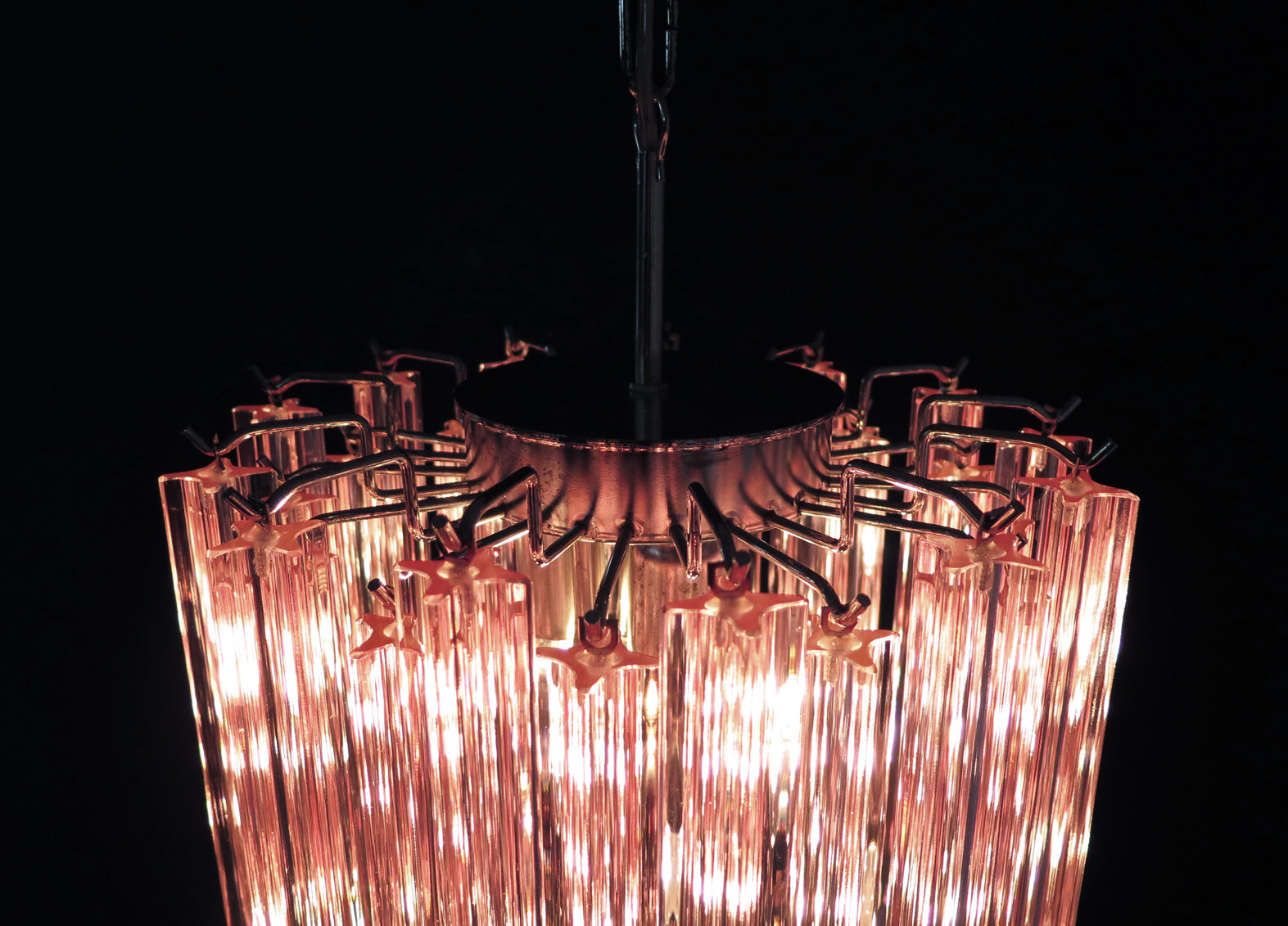 Mid-Century Murano Chandelier | Punto di Luce |  46 Pink Prism Glass