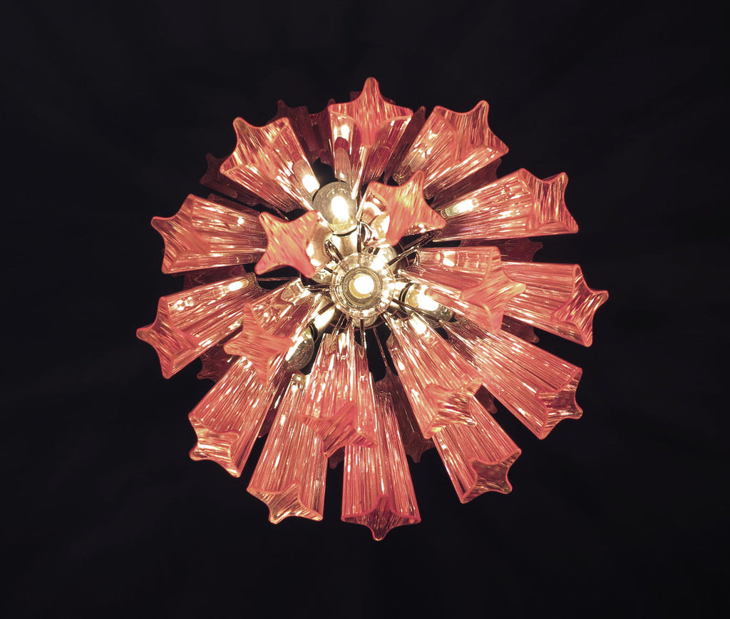 Mid-Century Murano Chandelier | Punto di Luce |  46 Pink Prism Glass