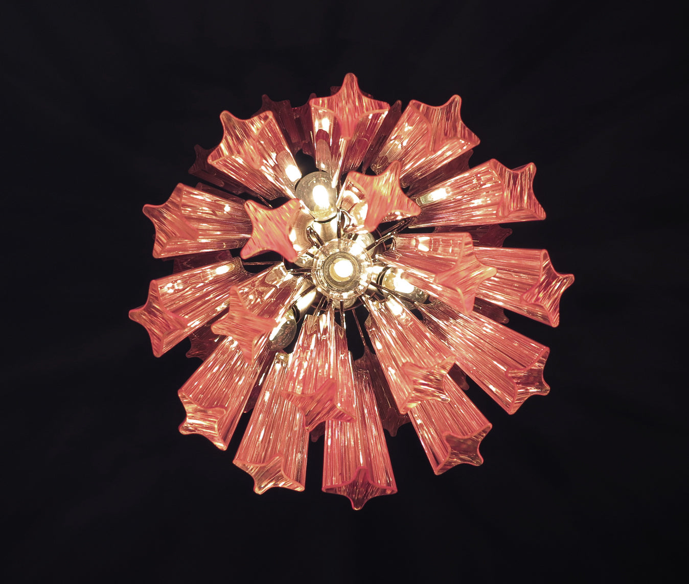 Mid-Century Murano Chandelier | Punto di Luce |  46 Pink Prism Glass