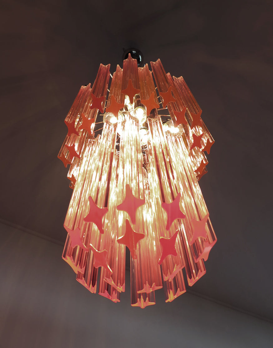 Mid-Century Murano Chandelier | Punto di Luce |  46 Pink Prism Glass