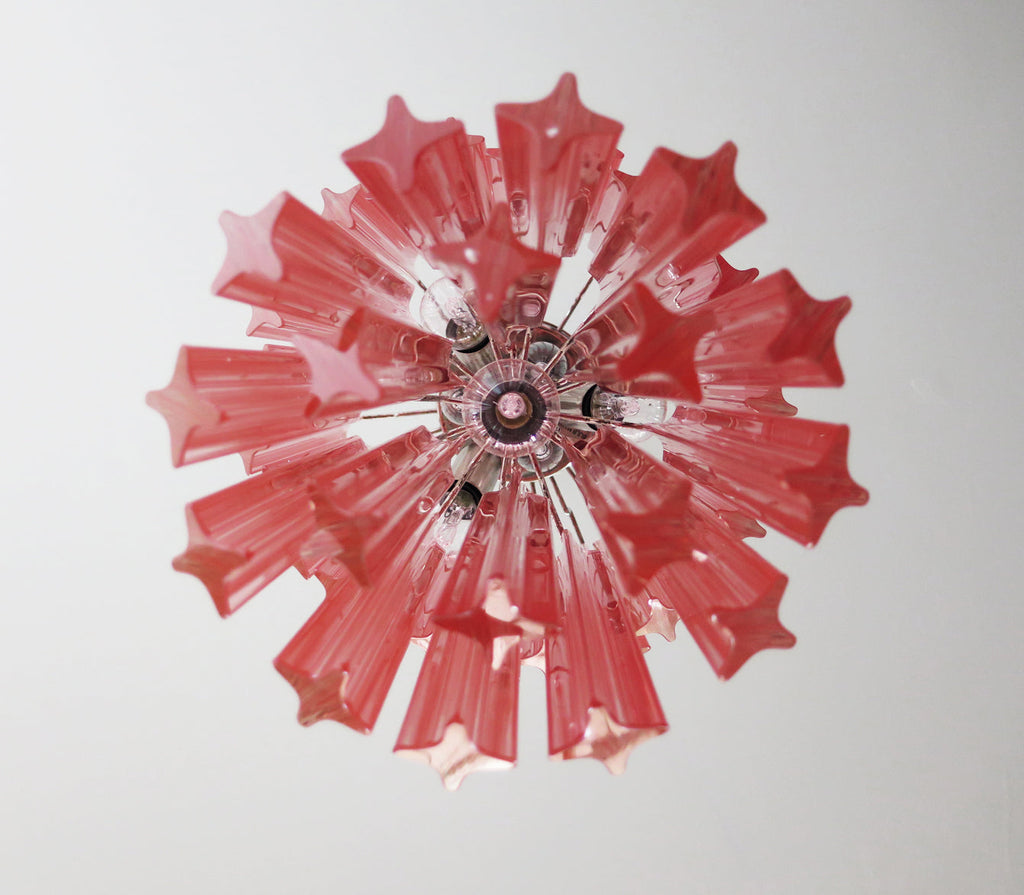 Mid-Century Murano Chandelier | Punto di Luce |  46 Pink Prism Glass