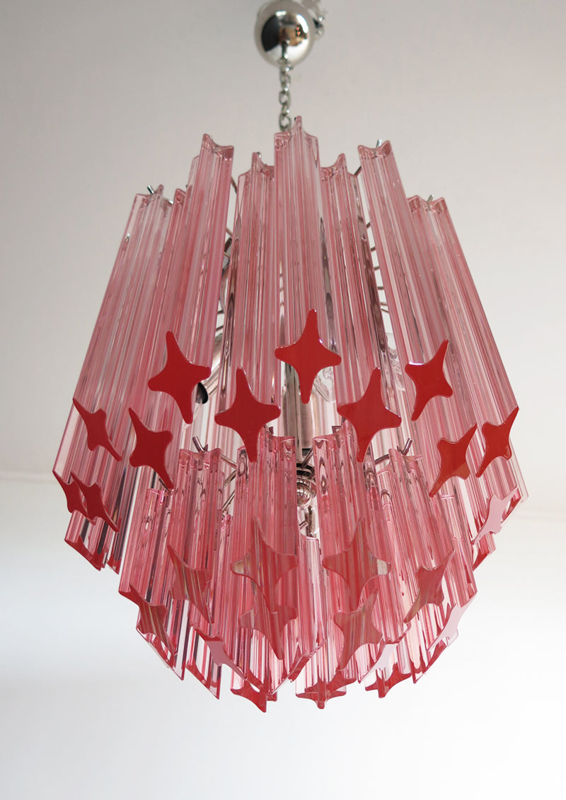 Mid-Century Murano Chandelier | Punto di Luce |  47 Pink Prism Glass