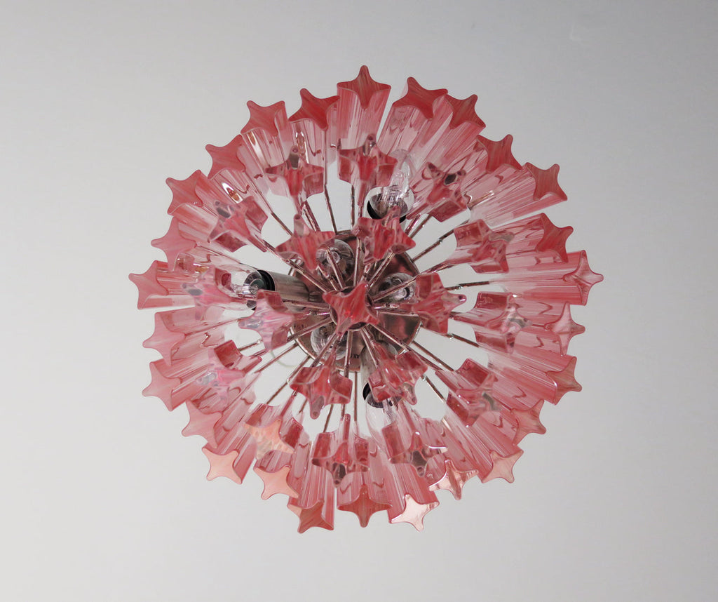 Mid-Century Murano Chandelier | Punto di Luce |  47 Pink Prism Glass
