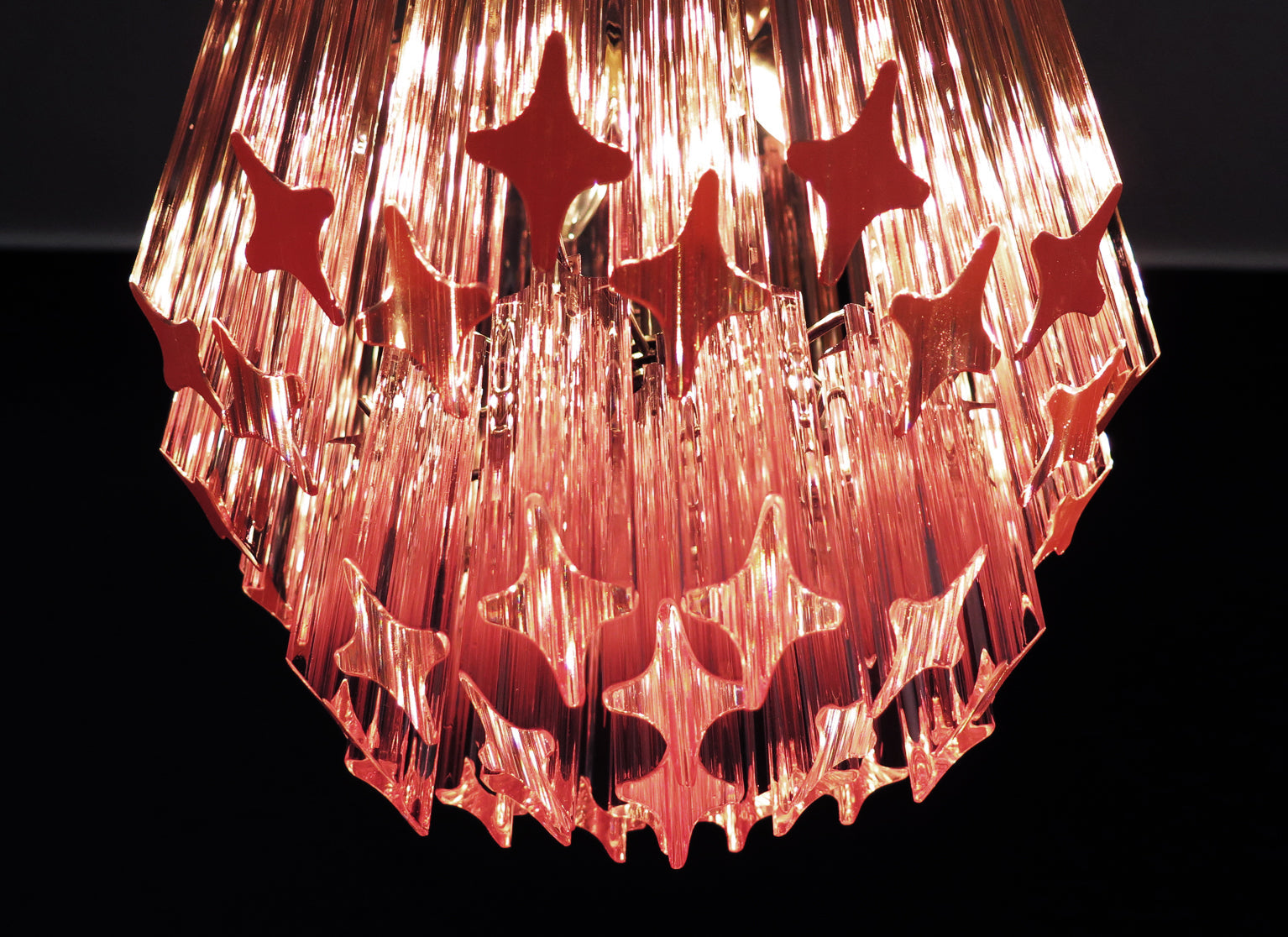 Mid-Century Murano Chandelier | Punto di Luce |  47 Pink Prism Glass