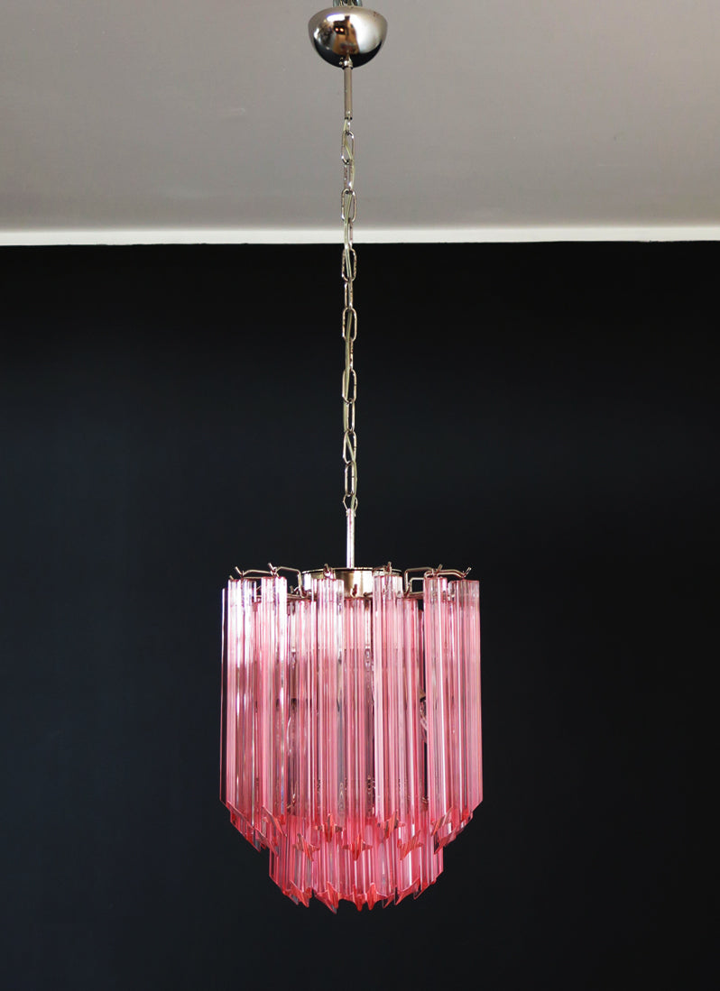 Mid-Century Murano Chandelier | Punto di Luce |  47 Pink Prism Glass