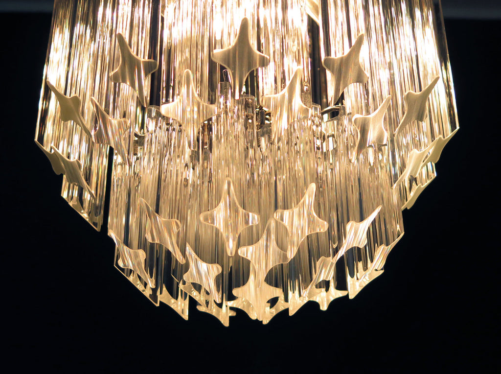 Mid-Century Murano Chandelier | Punto di Luce |  47 Clear Prism Glasses