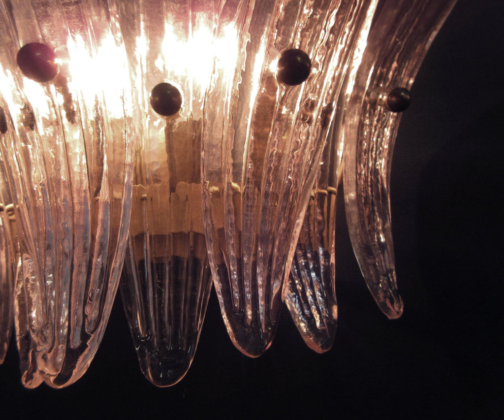 Mid-Century Murano Wall Lamp | Punto di Luce |  9 Pink Palmette Glass | Punto di Luce |  1 Pair