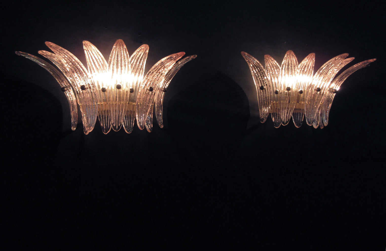 Mid-Century Murano Wall Lamp | Punto di Luce |  9 Pink Palmette Glass | Punto di Luce |  1 Pair