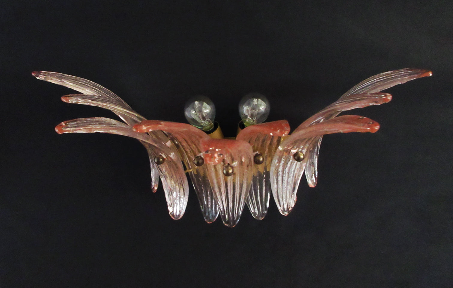 Mid-Century Murano Wall Lamp | Punto di Luce |  9 Pink Palmette Glass | Punto di Luce |  1 Pair