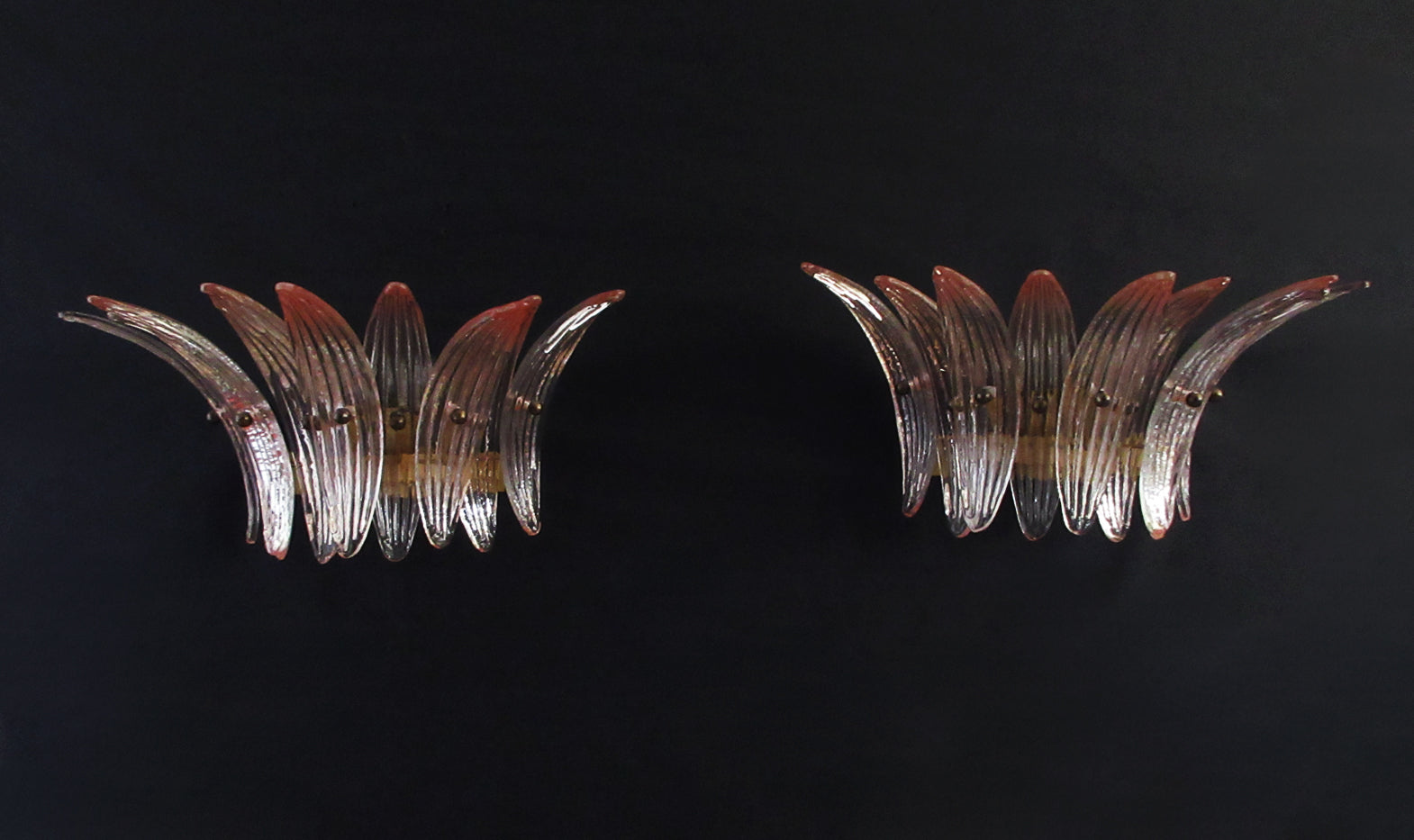 Mid-Century Murano Wall Lamp | Punto di Luce |  9 Pink Palmette Glass | Punto di Luce |  1 Pair