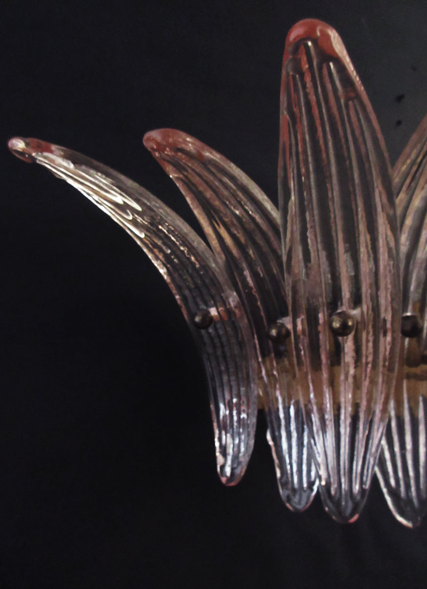 Mid-Century Murano Wall Lamp | Punto di Luce |  9 Pink Palmette Glass | Punto di Luce |  1 Pair
