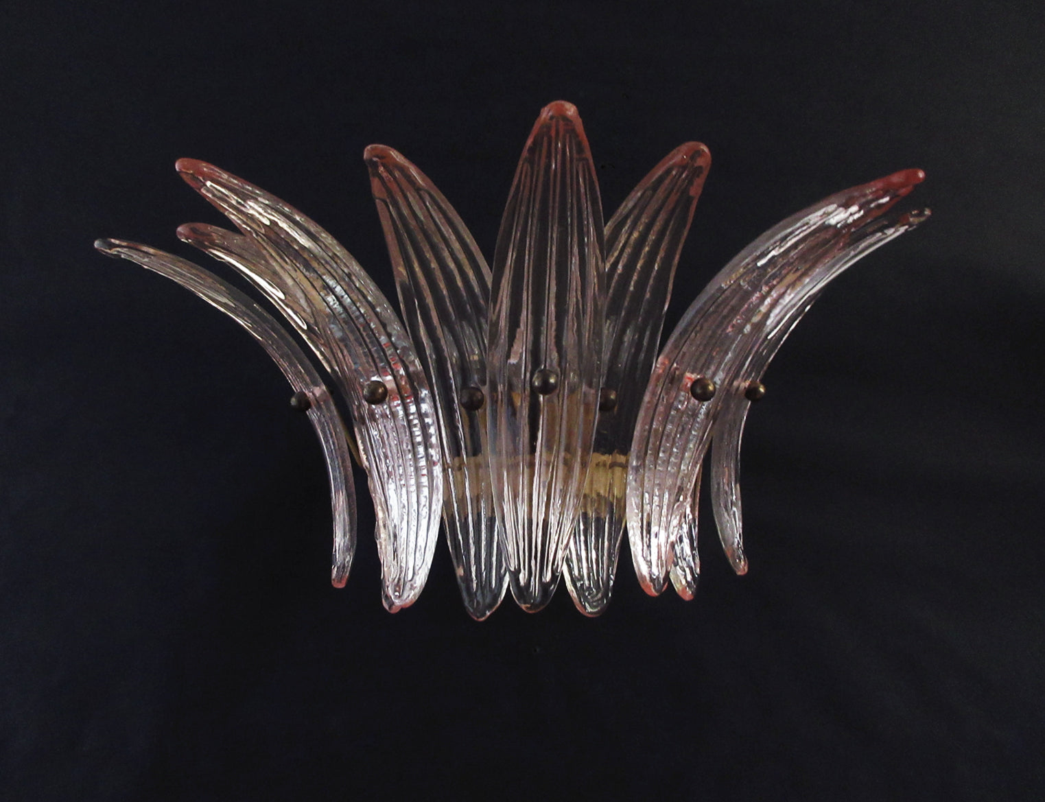 Mid-Century Murano Wall Lamp | Punto di Luce |  9 Pink Palmette Glass | Punto di Luce |  1 Pair