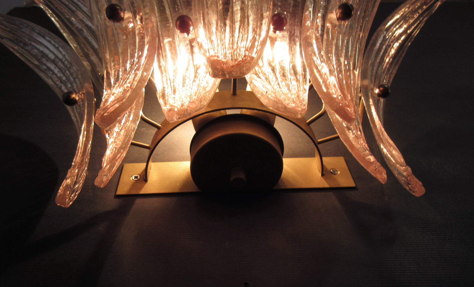 Mid-Century Murano Wall Lamp | Punto di Luce |  9 Pink Palmette Glass | Punto di Luce |  1 Pair