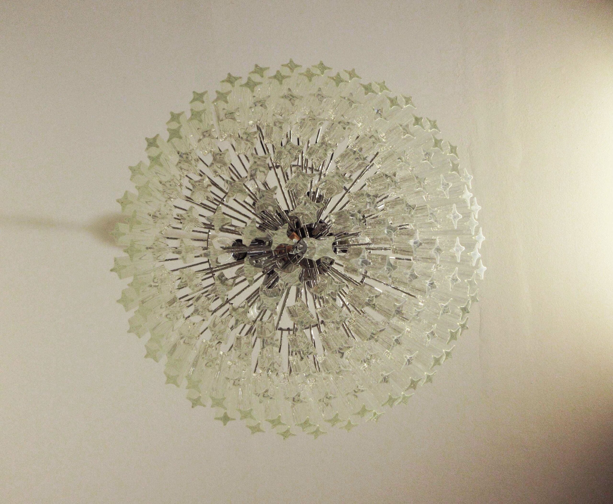 Mid-Century Murano Chandelier | Punto di Luce |  163 Clear Prism Glasses