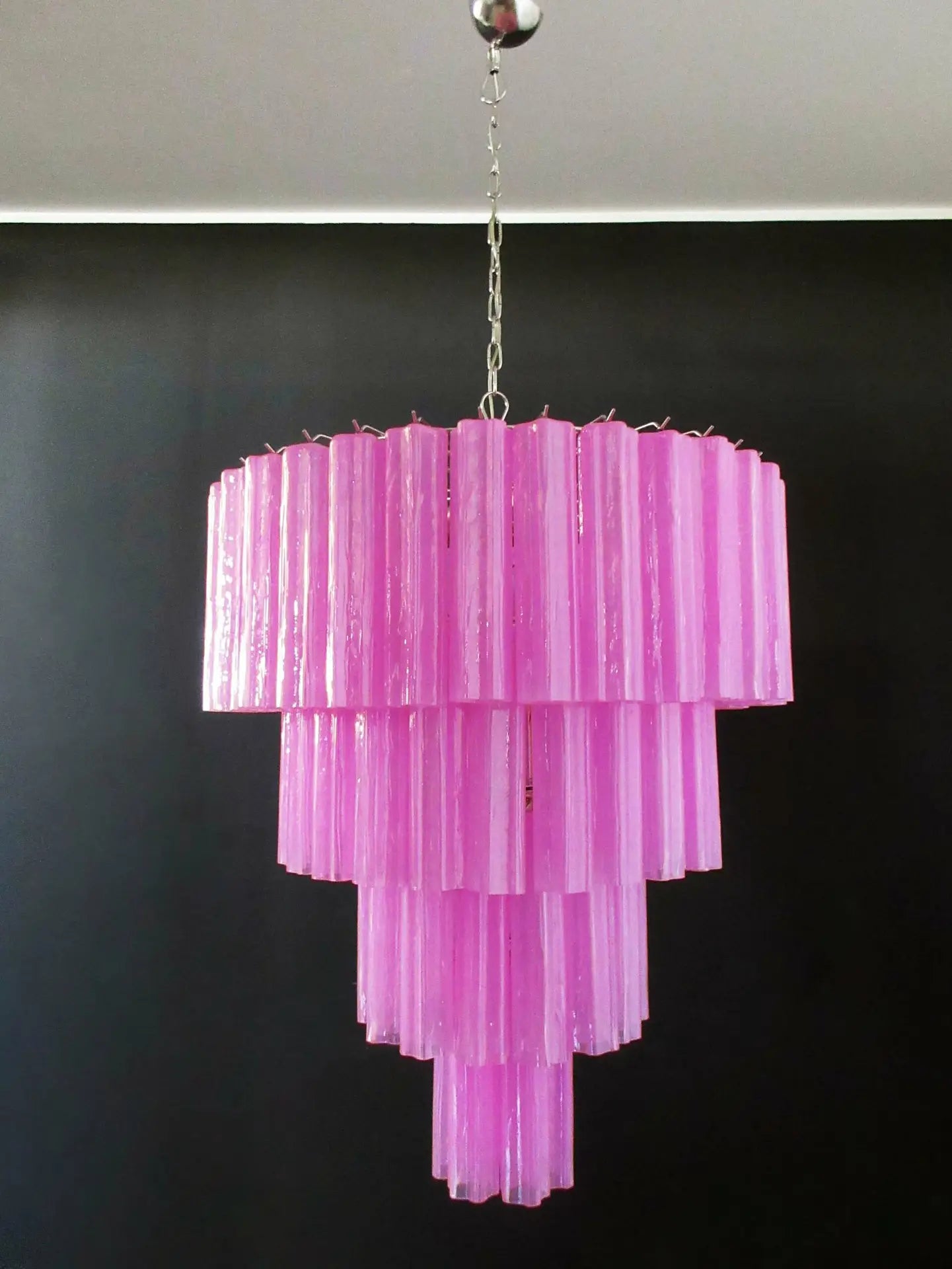 Mid-Century Murano Chandelier | Punto di Luce |  78 Pink Glass Tubes