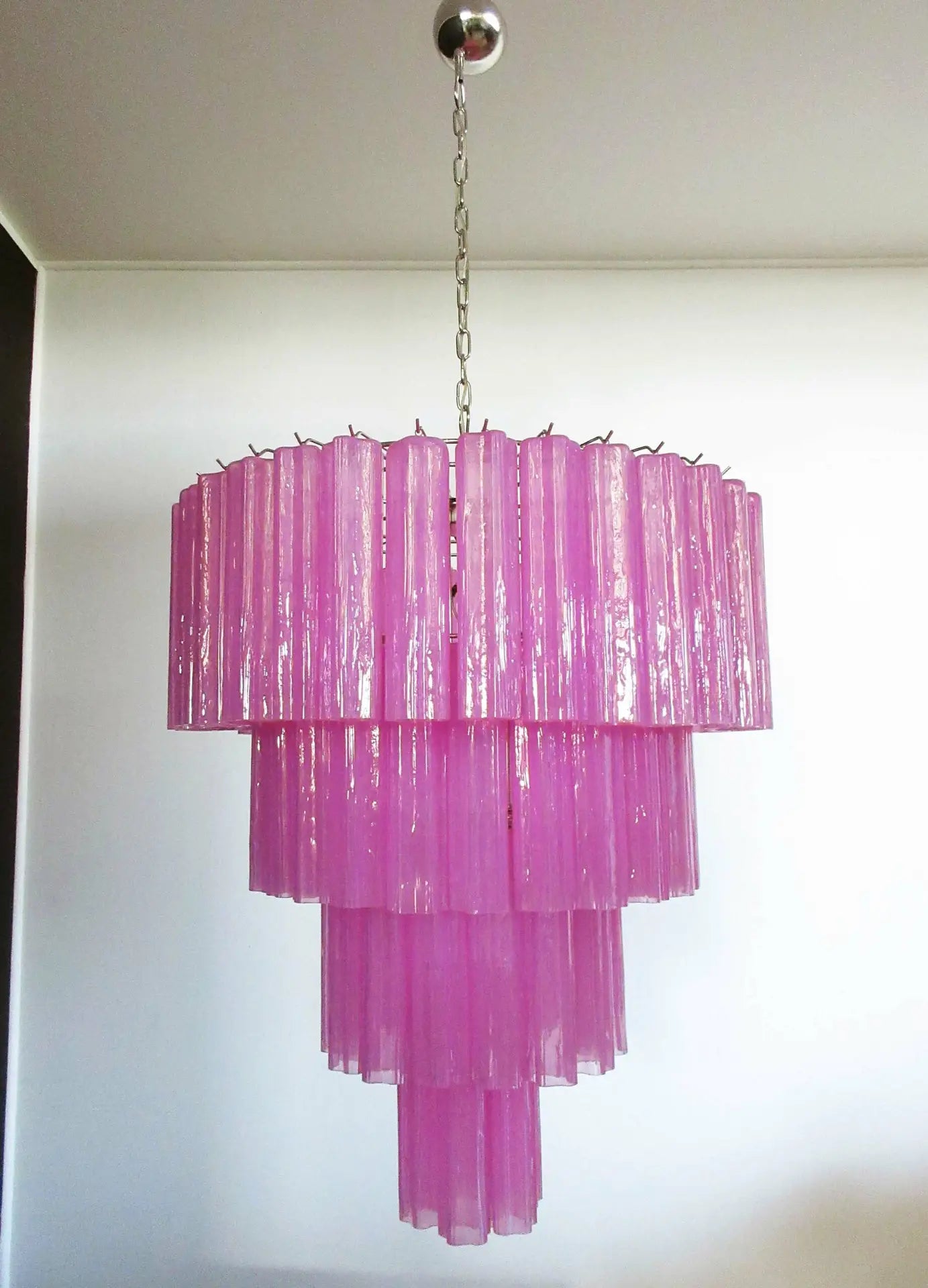 Mid-Century Murano Chandelier | Punto di Luce |  78 Pink Glass Tubes