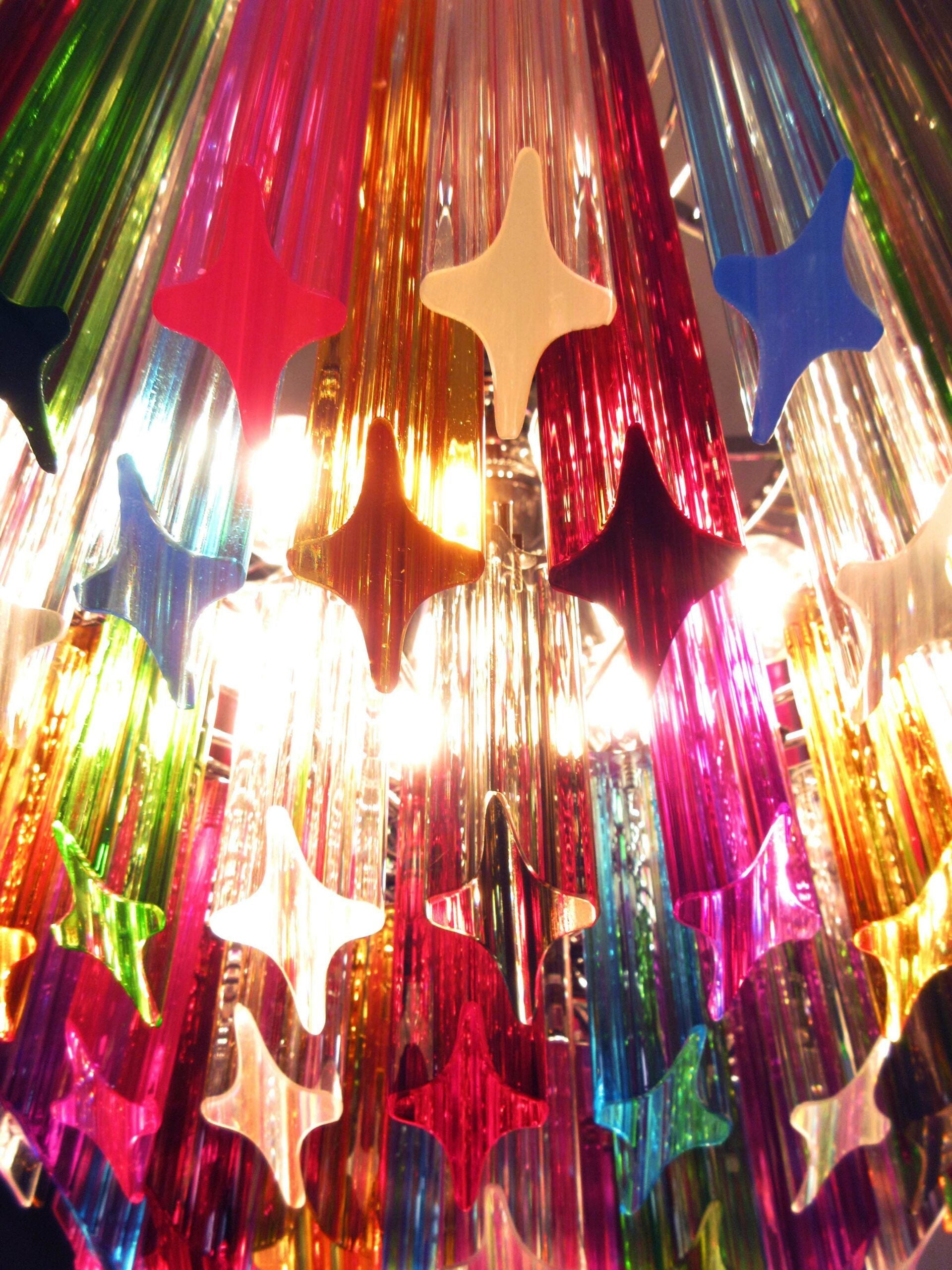 Mid-Century Murano Chandelier | Punto di Luce |  163 Multi-Colored Prism Glass